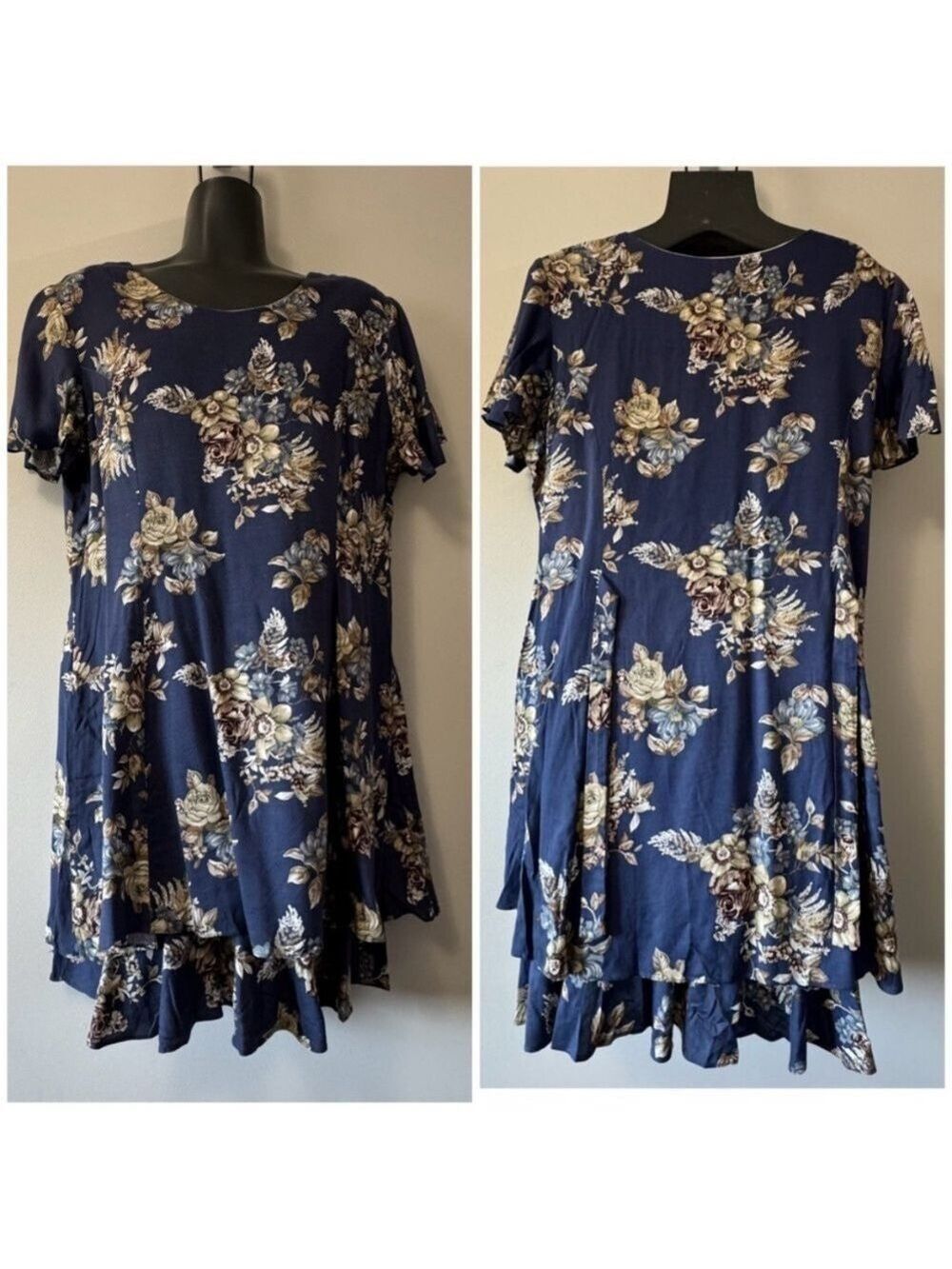Vintage Caroll Reed Navy Floral Midi Dress SZ 12
